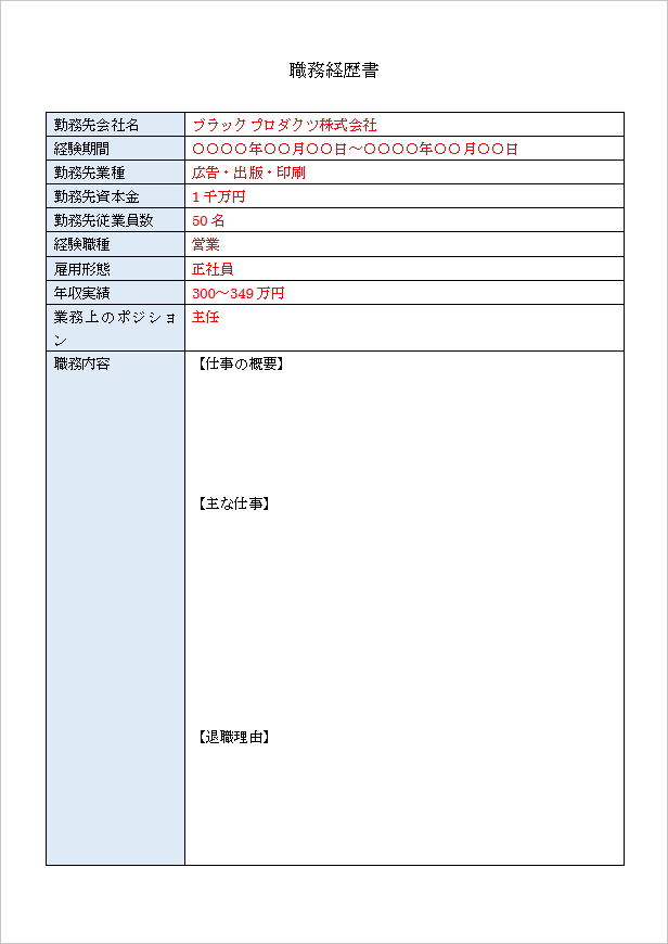 職務経歴書のフォーマット